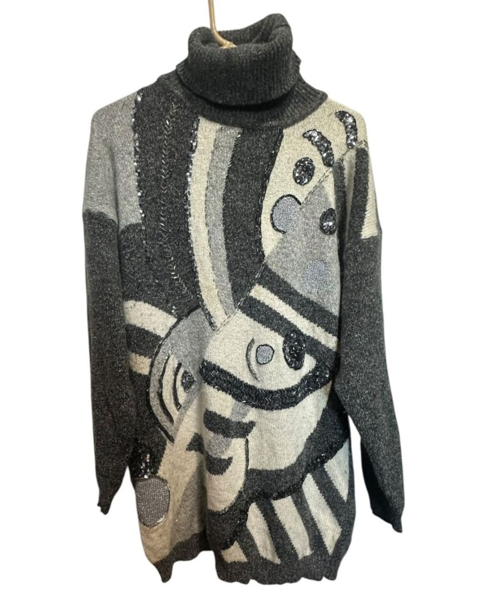 IB Diffusion Gray Sequin Silk Angora Wool Blend Sweater Vintage 1992 Size Large